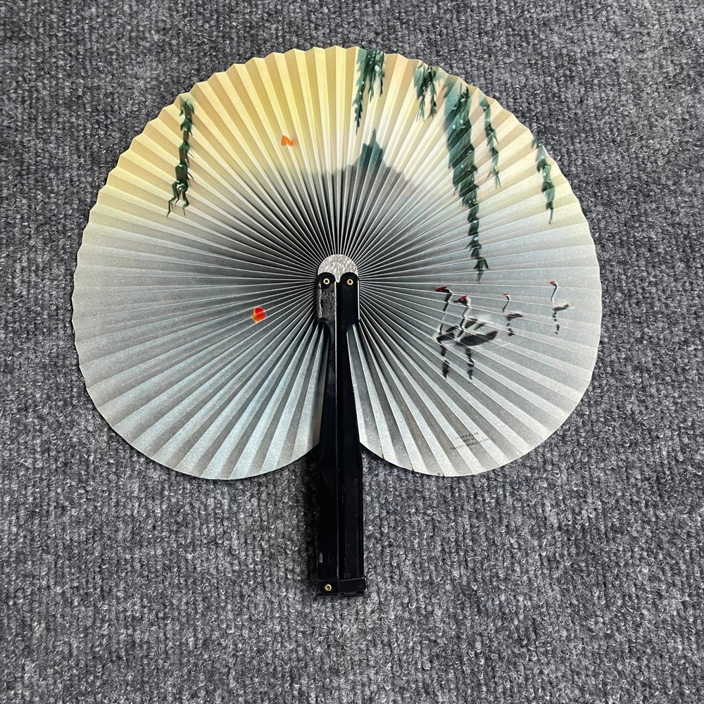 Vintage Disneyland Souvenir Folding Hand Fan Asian Landscape Cranes Japan
